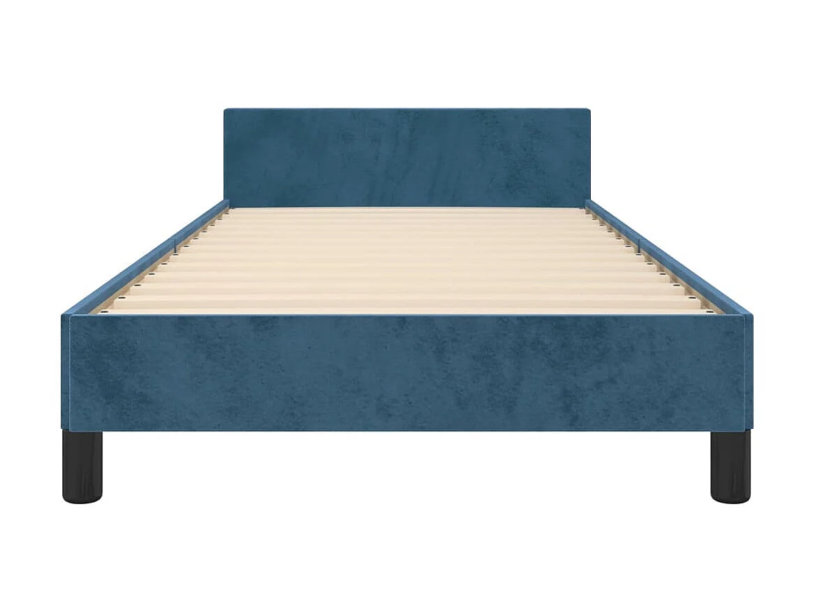 Cama de adulto c/ cabeceira 90x200 cm veludo azul-escuro PT301490