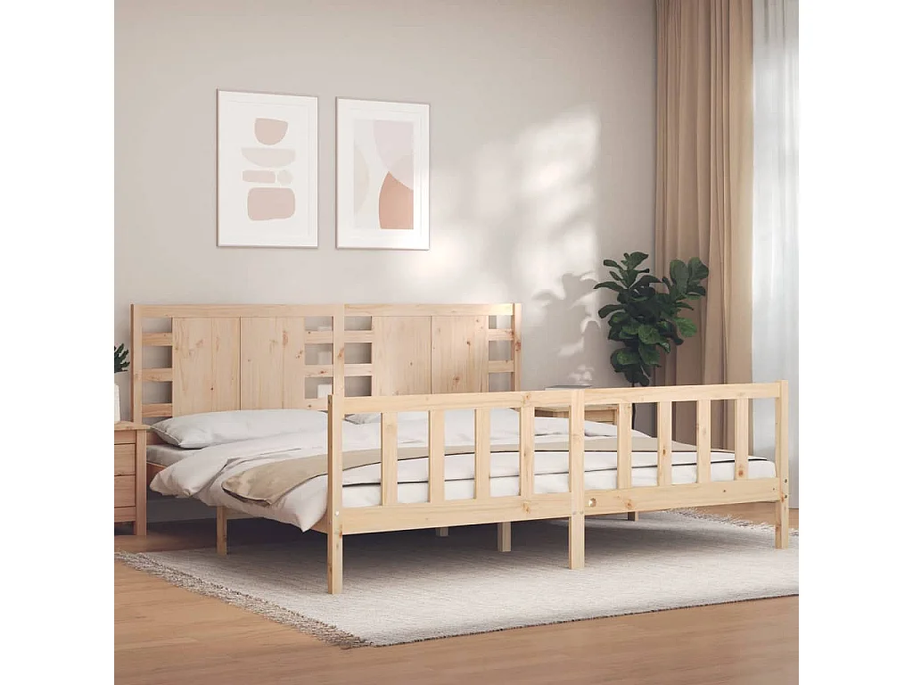 Lit-200x200 cm avec tête de lit bois massif EGGB59868