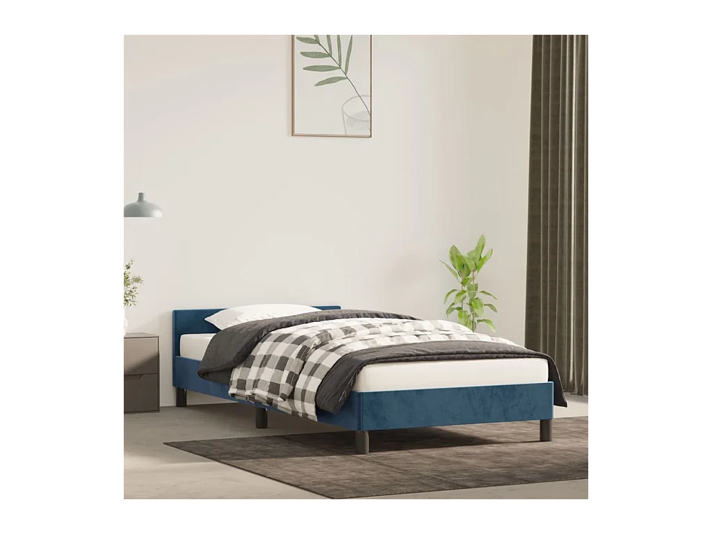 Lit-80x200 cm avec tête de lit Bleu foncé Velours EGGB14543