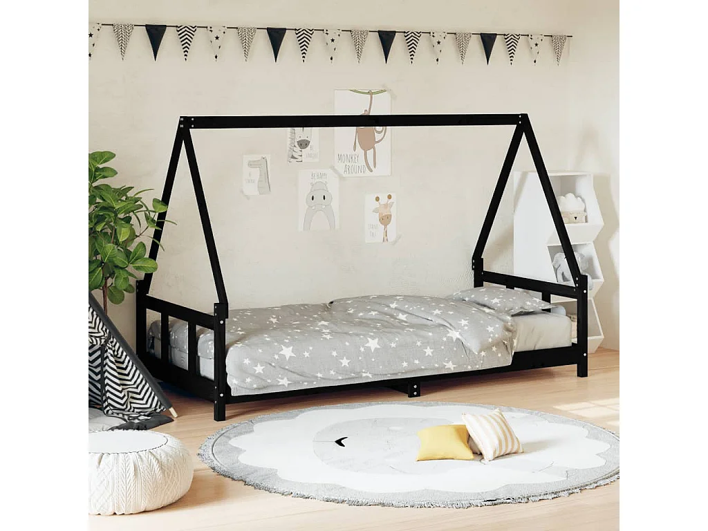 Kinderbedframe 90x200 cm massief grenenhout zwart NL94203