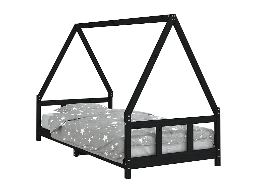 Kinderbedframe 90x200 cm massief grenenhout zwart NL94203