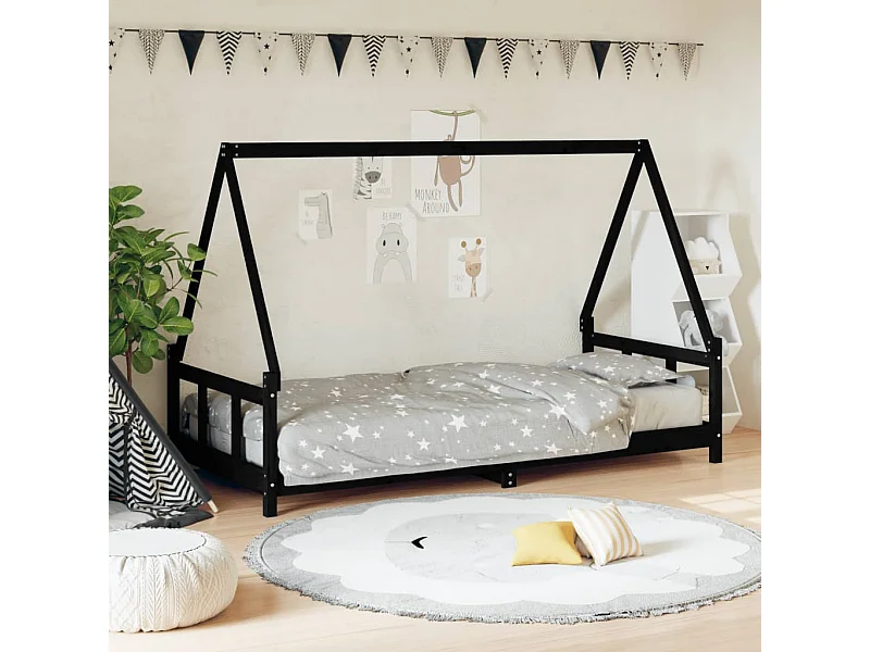 Kinderbedframe 90x200 cm massief grenenhout zwart NL94203