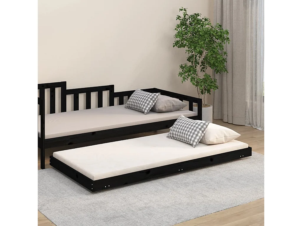 Cama 75x190 cm madeira de pinho maciça preto PT987867