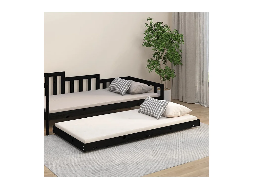 Lit-75x190 cm Noir Bois de pin massif EGGB21784