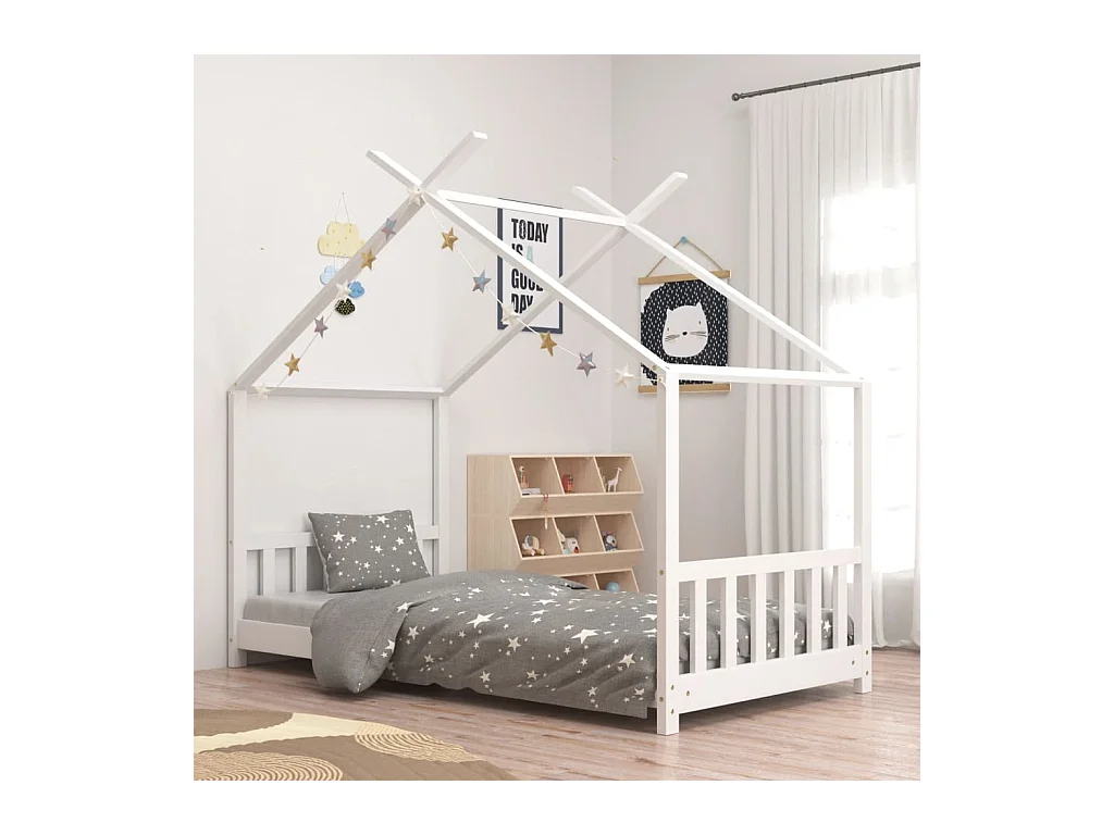 Lit-70x140 cm d'enfant Blanc Bois de pin massif EGGB23644