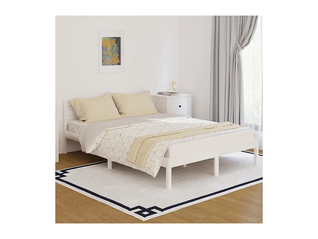Lit-140x200 cm Bois massif de pin Blanc EGGB98802