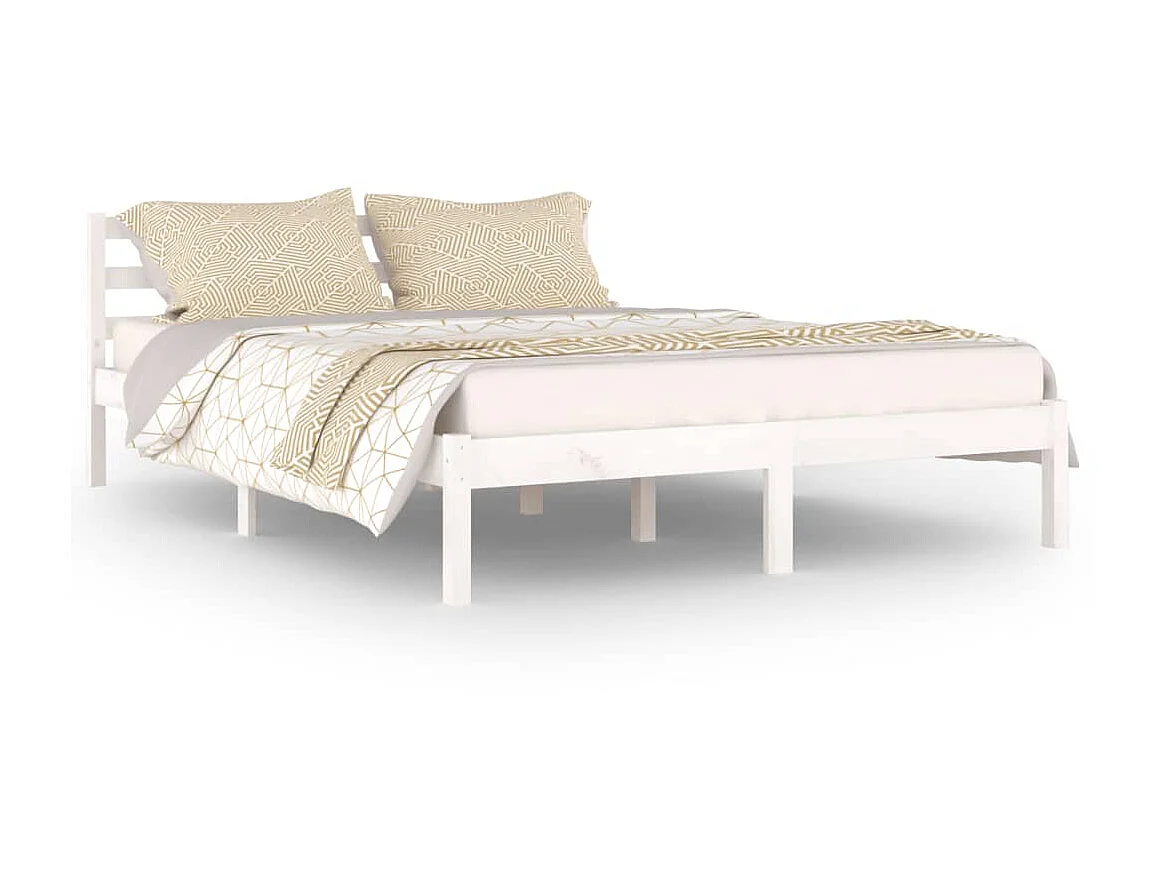 Cama 140x200 cm pinho maciço branco PT572969