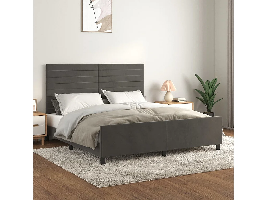 Lit-160x200 cm avec tête de lit Gris foncé Velours EGGB63225