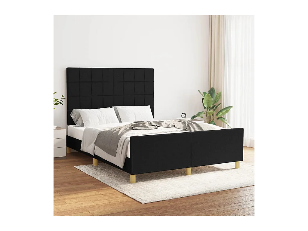 Lit-140x200 cm avec tête de lit Noir Tissu EGGB79316