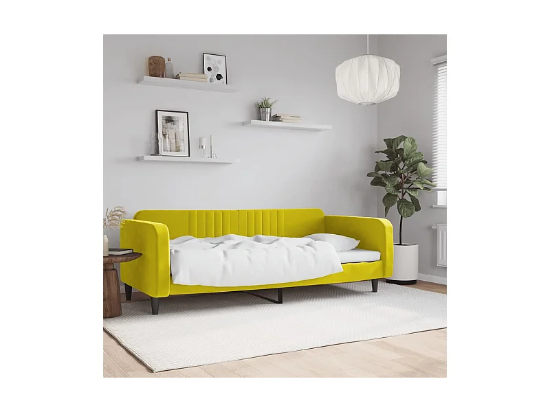 Cama de solteiro 90x200 cm veludo amarelo PT349655