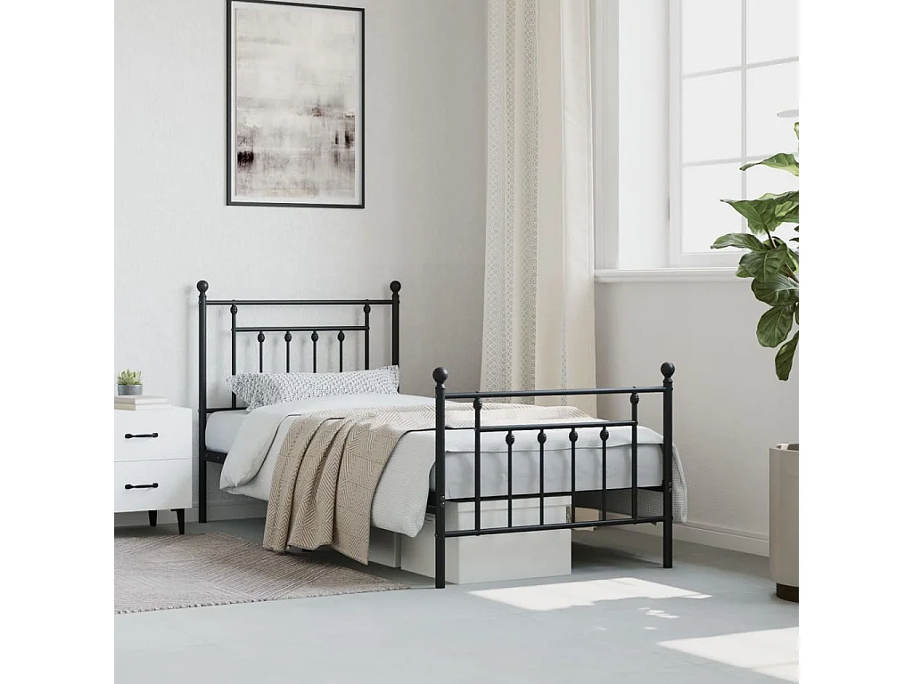 Bedframe met hoofd- en voeteneinde metaal zwart 90x190 cm NL62759