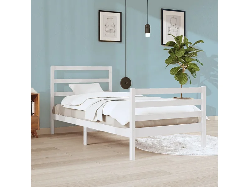Cama 90x200 cm pinho maciço branco PT557375