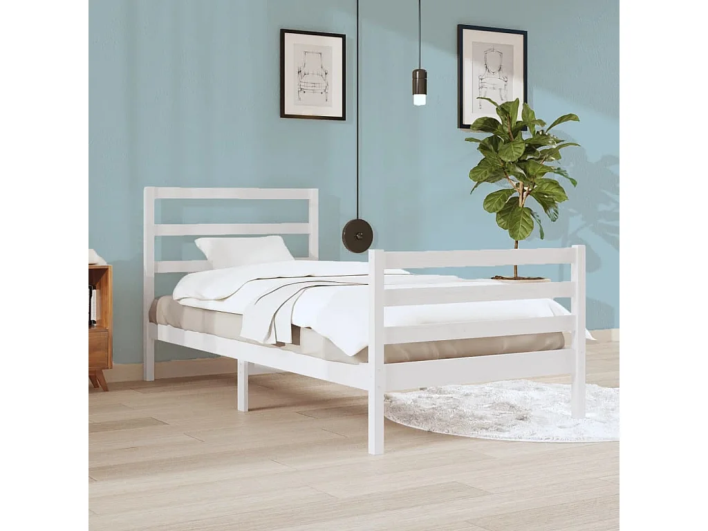Cama 90x200 cm pinho maciço branco PT557375