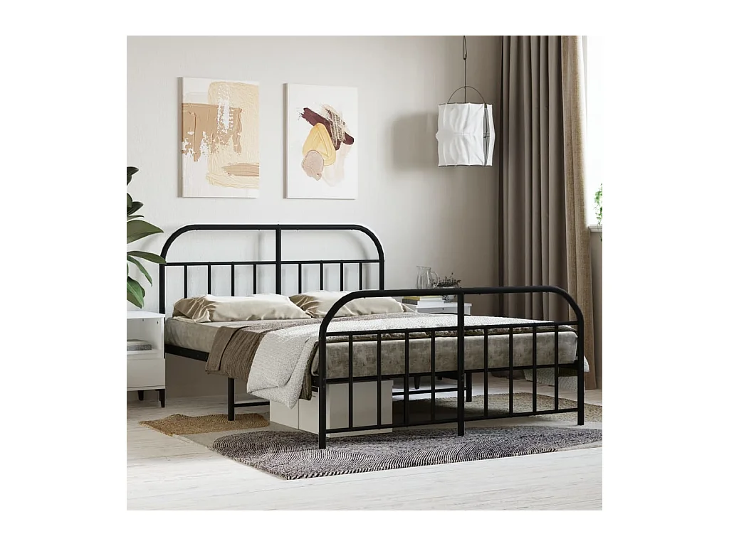 Lit-140x200 cm métal avec tête de lit/pied de lit noir EGGB71038