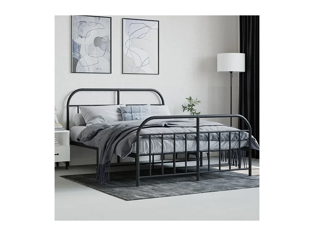 Cama 140x200 cm cabecero y estribo metal negro ES52442