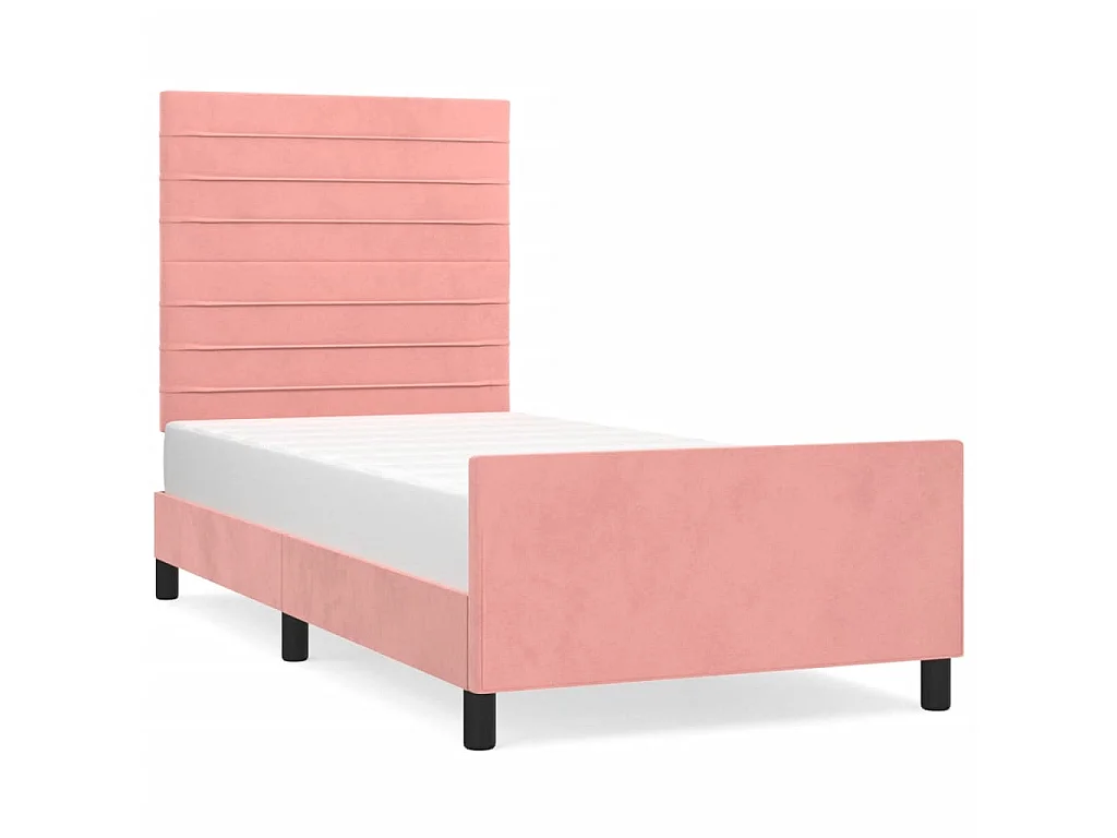 Lit-90x200 cm avec tête de lit Rose Velours EGGB20565
