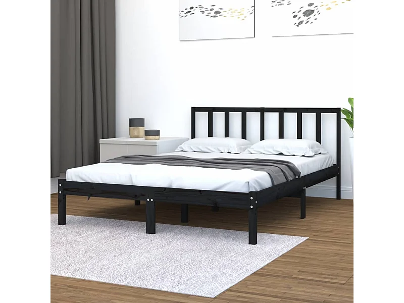 Cama 150x200 cm madera maciza de pino negra ES99388