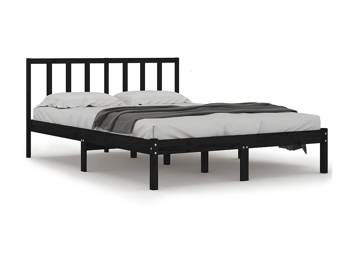 Lit-150x200 cm Noir Bois de pin massif Très grand EGGB89301