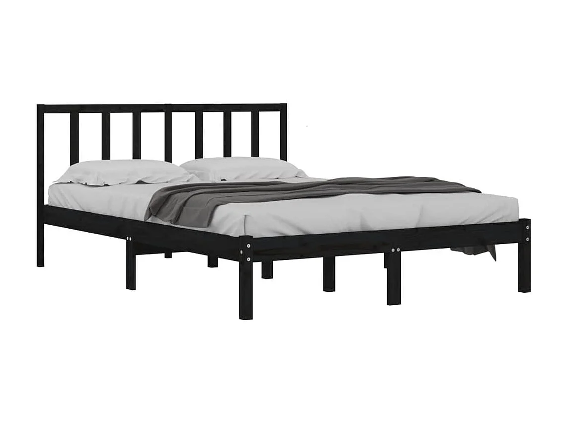 Lit-150x200 cm Noir Bois de pin massif Très grand EGGB89301