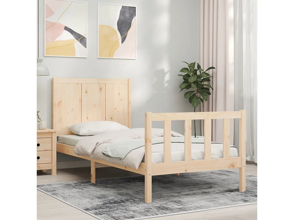 Cama com cabeceira 100x200 cm madeira maciça PT144103