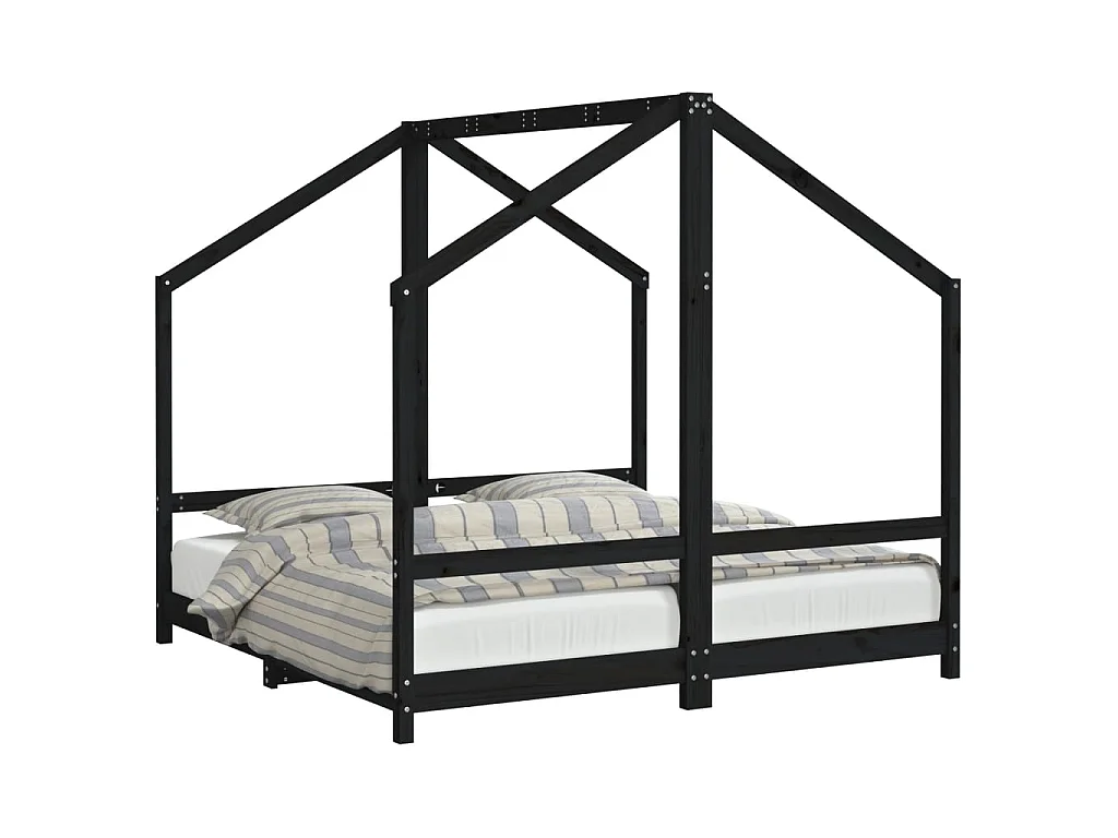 Lit-2x(80x160) cm pour enfant noir bois de pin massif EGGB28516