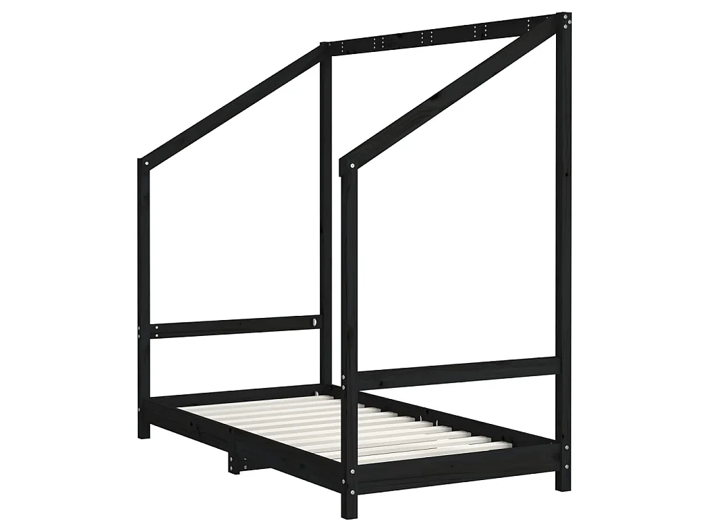 Lit-2x(80x160) cm pour enfant noir bois de pin massif EGGB28516