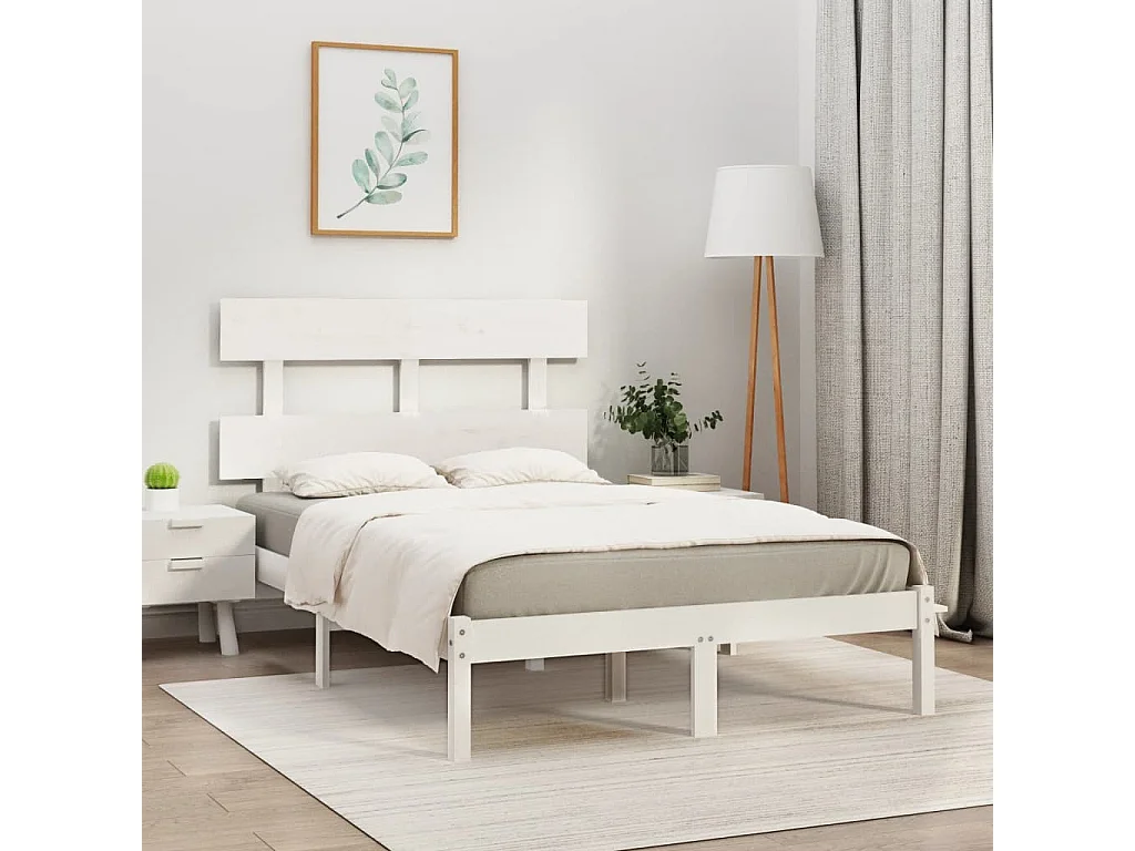 Cama 120x200 cm madeira maciça branco PT246543