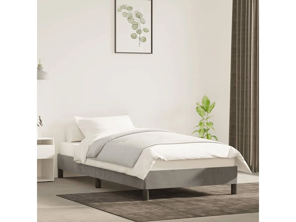 Cama 80x200 cm de terciopelo gris claro ES54275