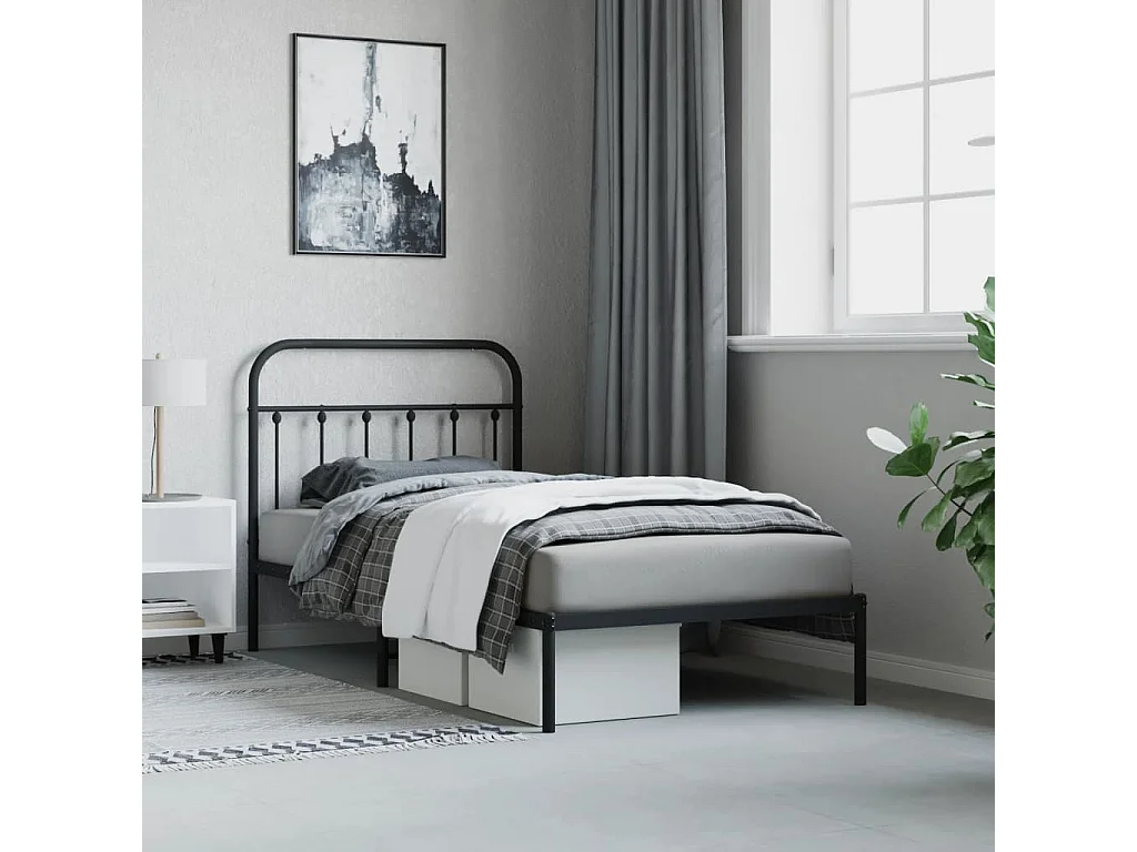 Cama com cabeceira 100x190 cm metal preto PT356025