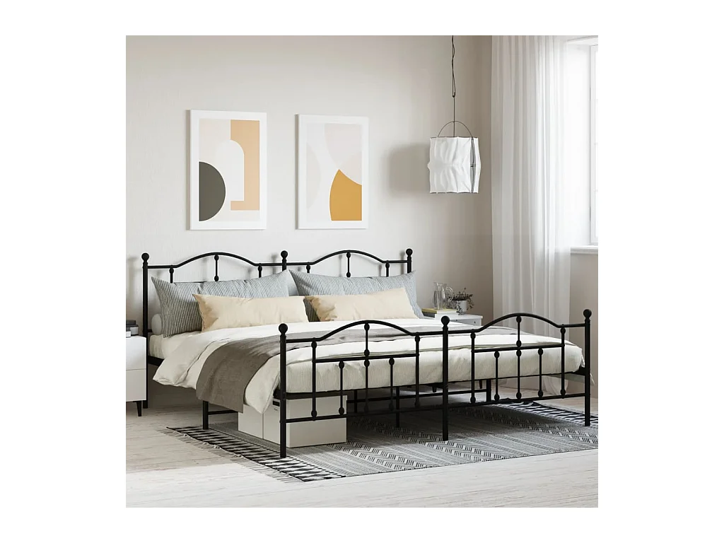 Lit-200x200 cm métal avec tête de lit/pied de lit noir EGGB58556