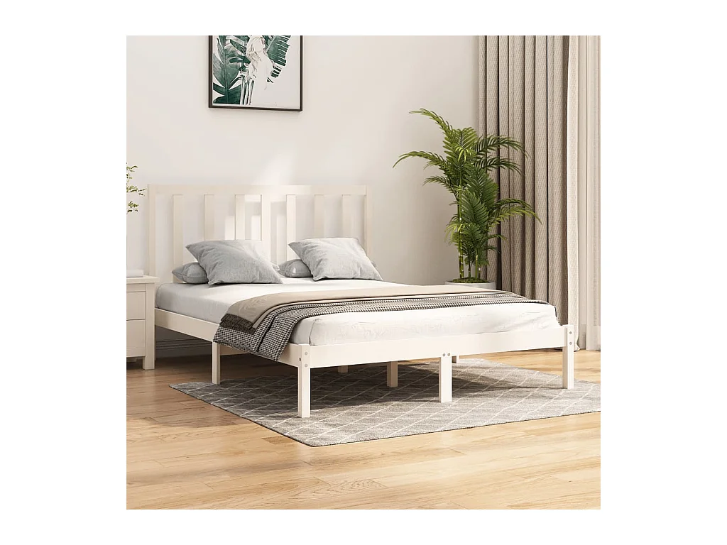 Lit-140x190 cm Blanc Bois de pin massif EGGB96775