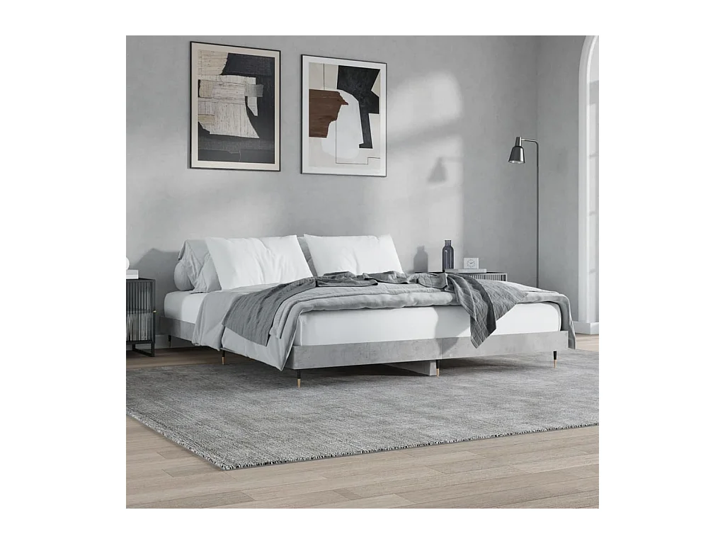Lit-200x200 cm gris béton bois d'ingénierie EGGB10737