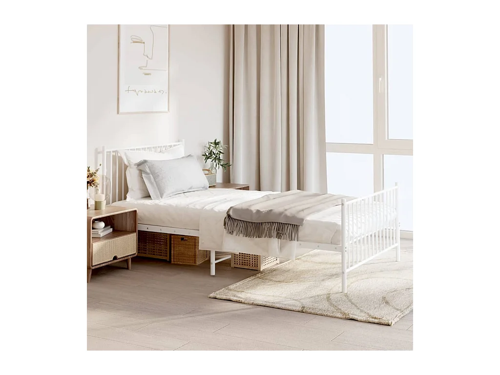 Lit-107x203 cm métal avec tête de lit/pied de lit blanc EGGB31324