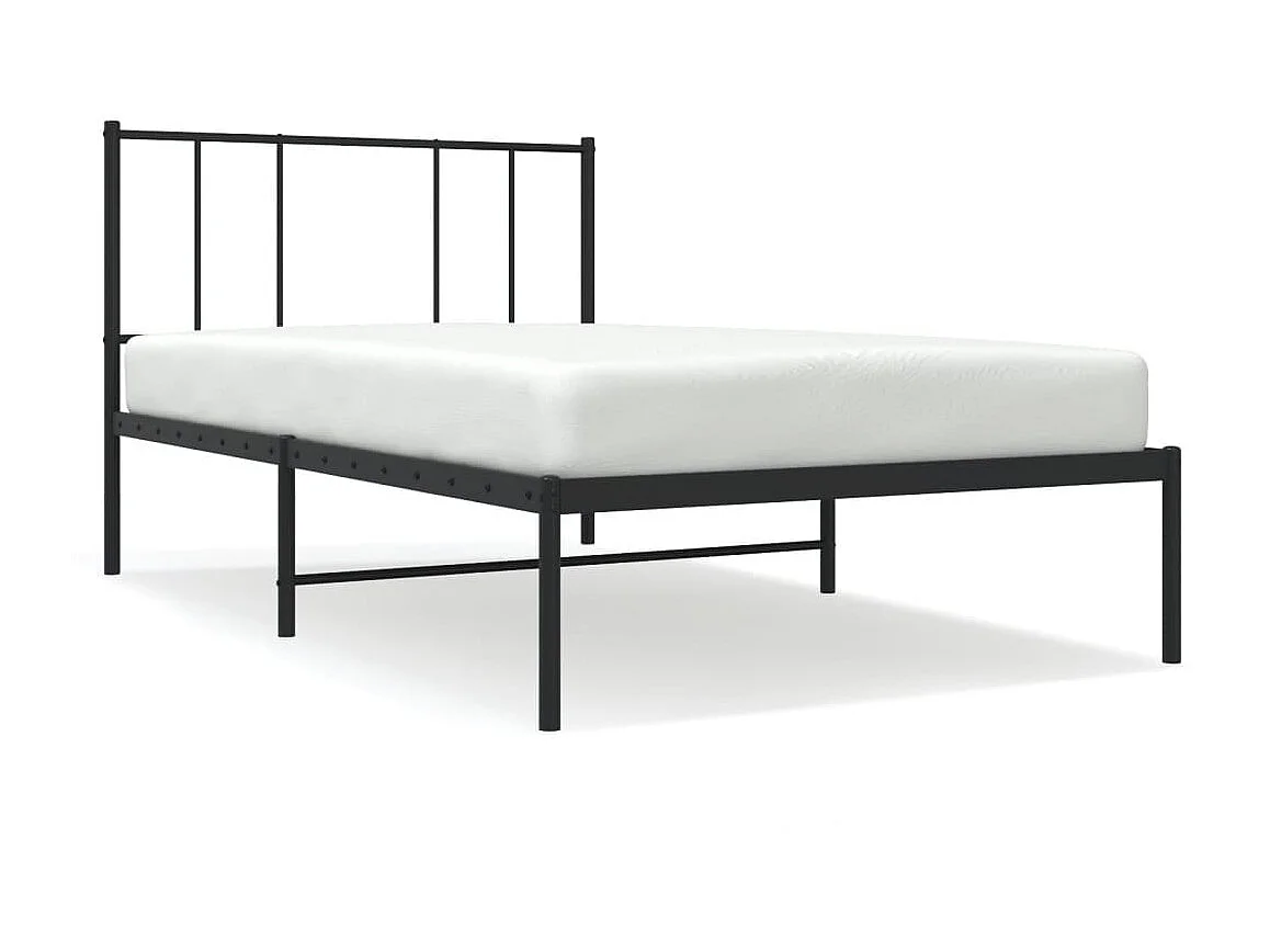 Lit-90x200 cm métal avec tête de lit noir EGGB26270