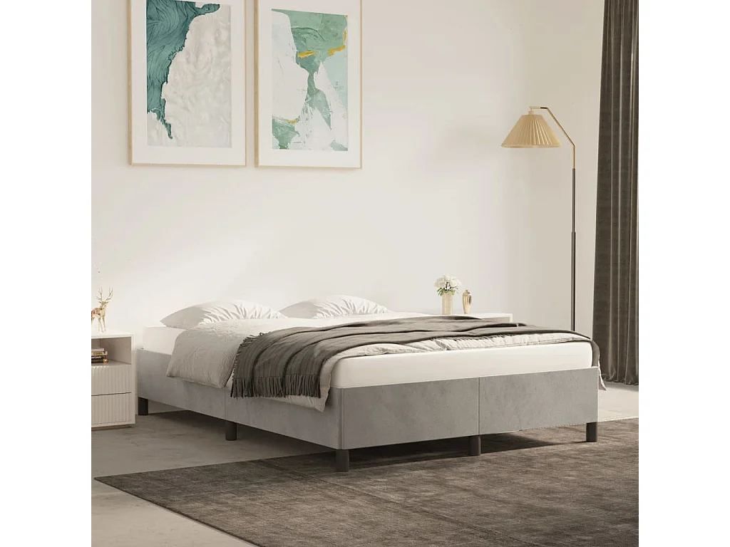 Lit-140x190 cm Gris clair Velours EGGB40736