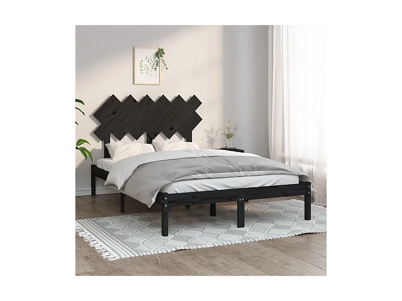 Lit-135x190 cm Noir Double Bois massif EGGB93005