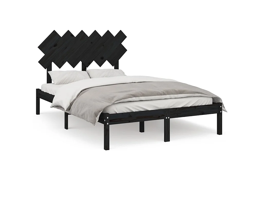 Lit-135x190 cm Noir Double Bois massif EGGB93005