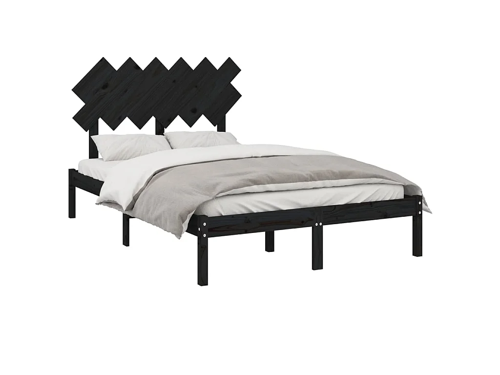 Lit-135x190 cm Noir Double Bois massif EGGB93005