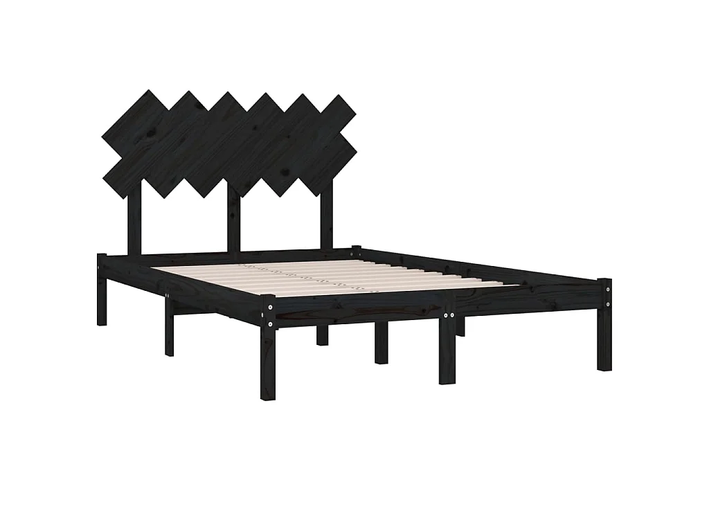 Lit-135x190 cm Noir Double Bois massif EGGB93005