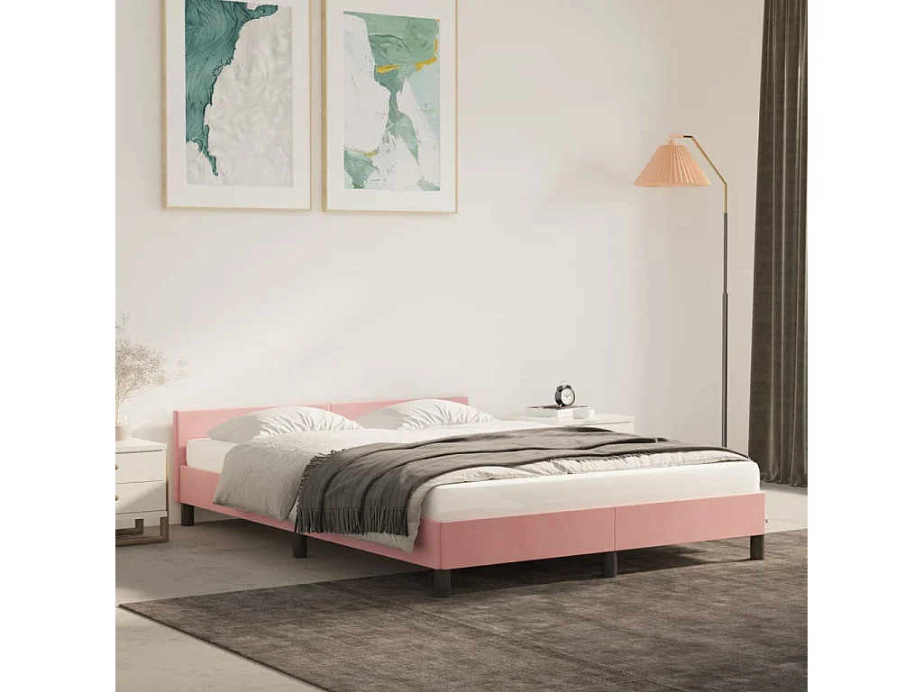 Lit-140x190 cm avec tête de lit Rose Velours EGGB82320