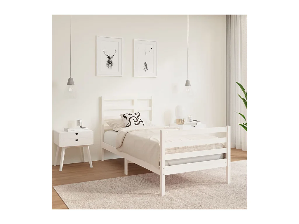 Lit-90x190 cm Blanc Bois massif Simple EGGB97067