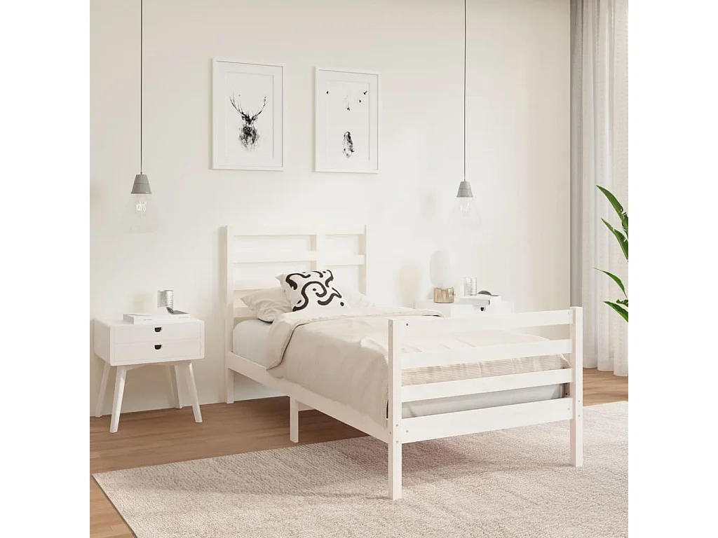 Cama 90x190 cm individual madera maciza blanco ES90467