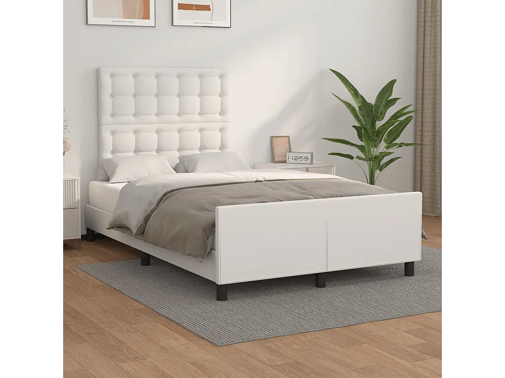 Cama 120x200 cm cabecero cuero sintético blanco ES91323