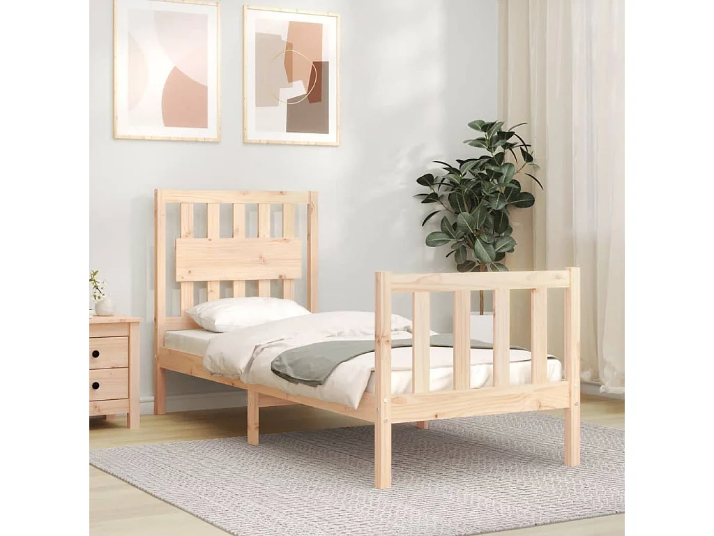 Lit-75x190 cm avec tête de lit petit simple bois massif EGGB53542