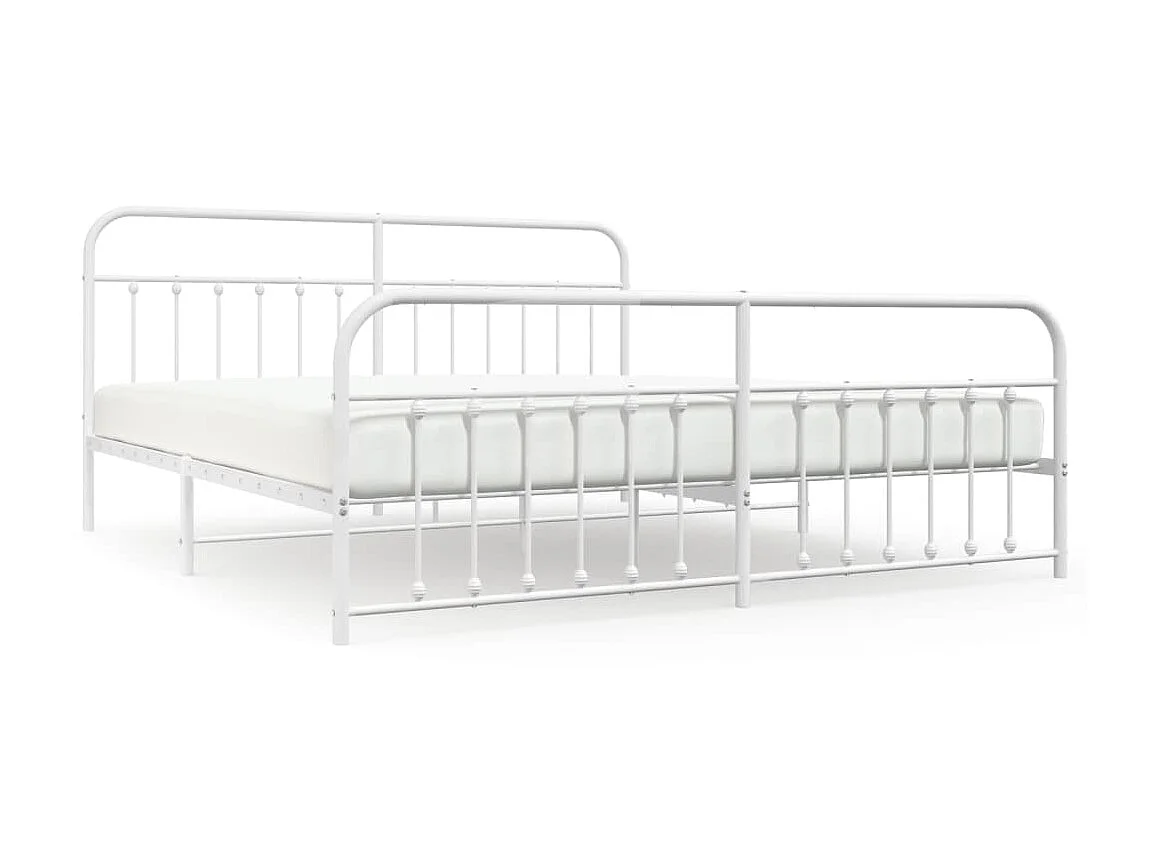 Lit-193x203 cm métal avec tête de lit/pied de lit blanc EGGB17930