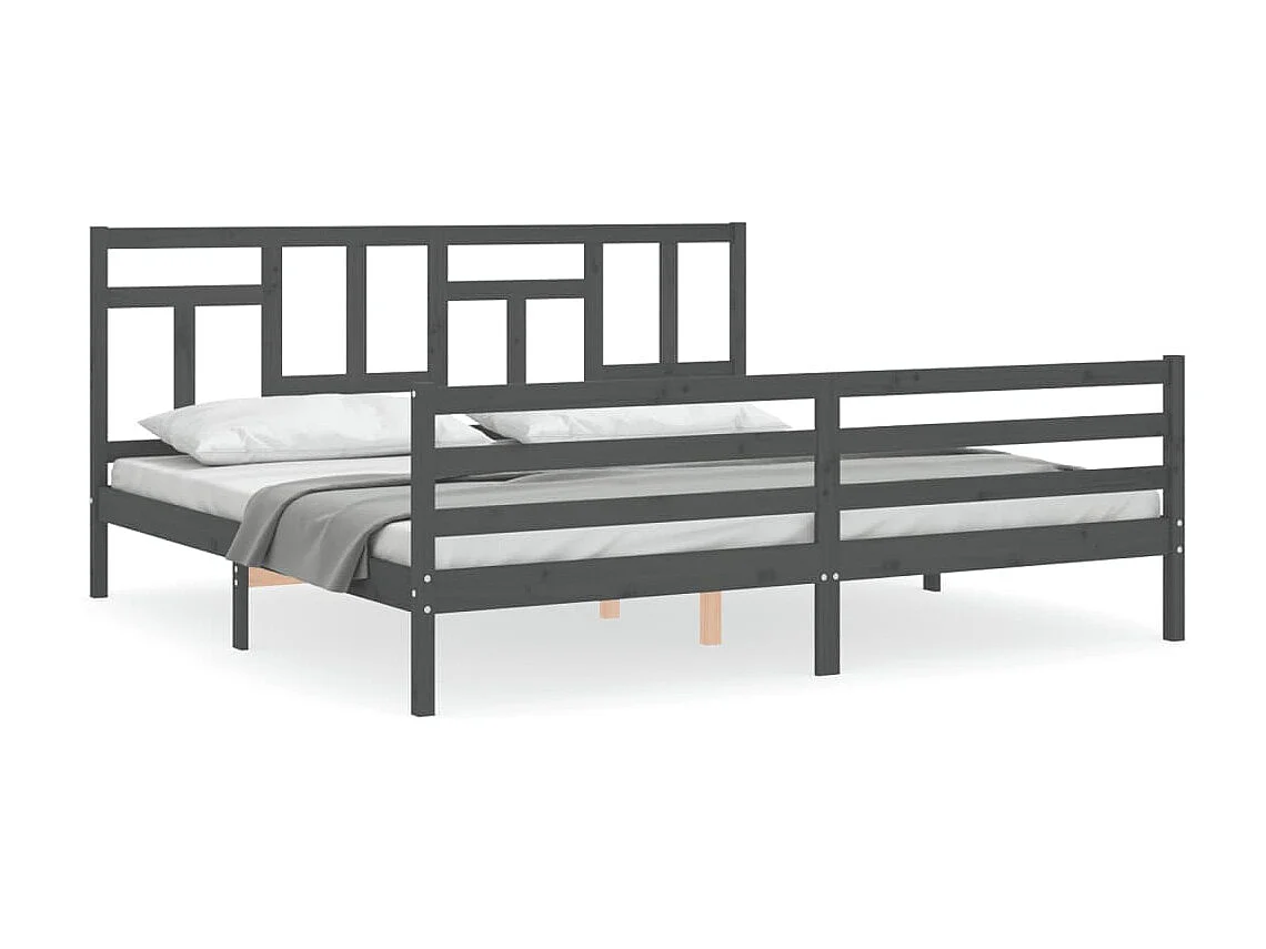Lit-200x200 cm avec tête de lit gris bois massif EGGB95924