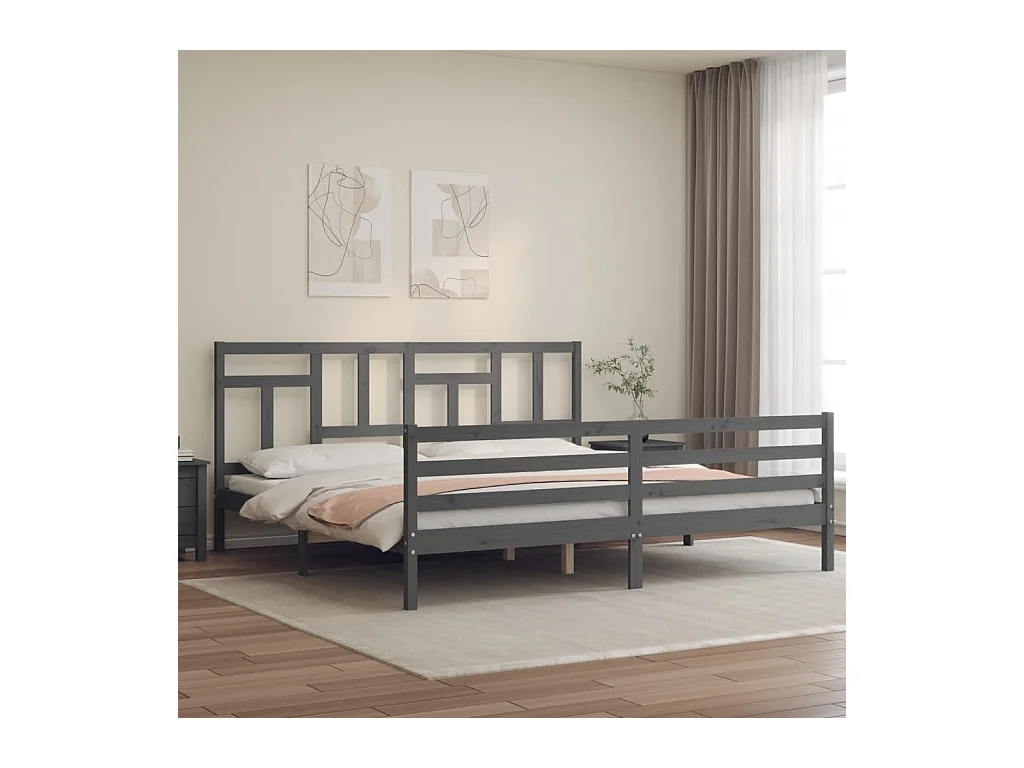 Lit-200x200 cm avec tête de lit gris bois massif EGGB95924