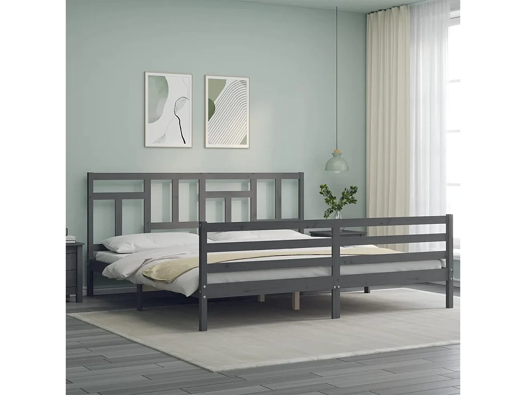 Lit-200x200 cm avec tête de lit gris bois massif EGGB95924