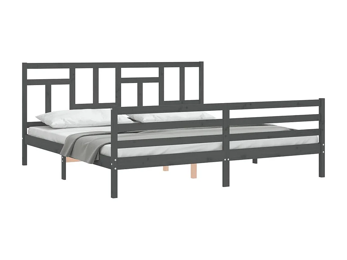 Lit-200x200 cm avec tête de lit gris bois massif EGGB95924