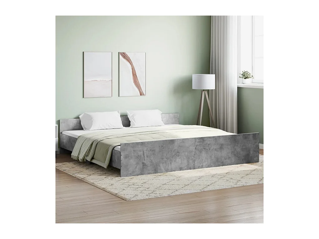 Lit-180x200 cm tête de lit et pied de lit gris béton EGGB17445